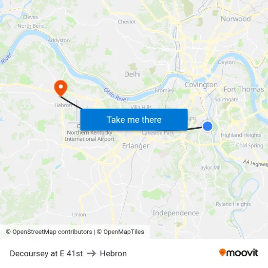 Decoursey at E 41st to Hebron map