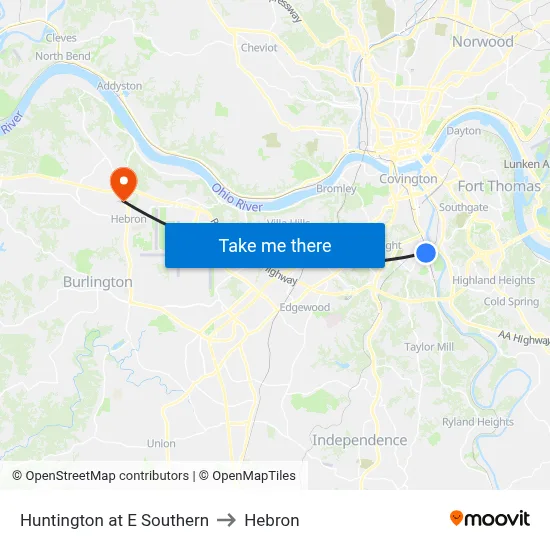 Huntington at E Southern to Hebron map