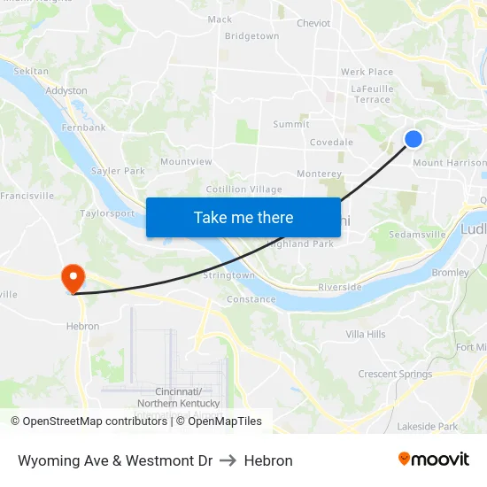 Wyoming Ave & Westmont Dr to Hebron map