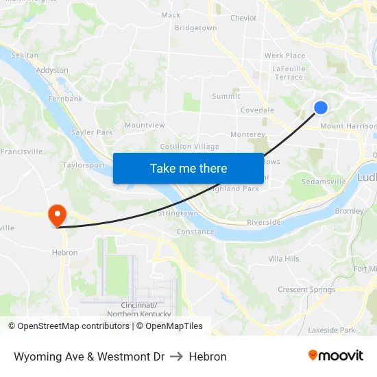 Wyoming Ave & Westmont Dr to Hebron map