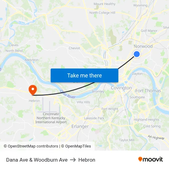 Dana Ave & Woodburn Ave to Hebron map