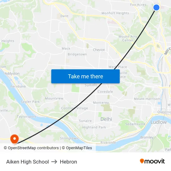 Aiken High School to Hebron map