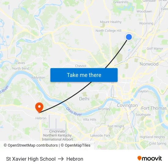 St Xavier High School to Hebron map