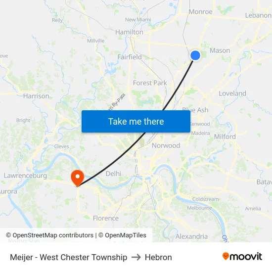Meijer - West Chester Township to Hebron map