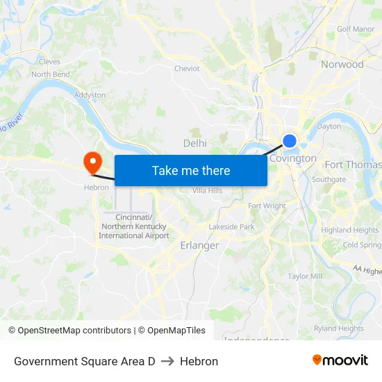 Government Square Area D to Hebron map