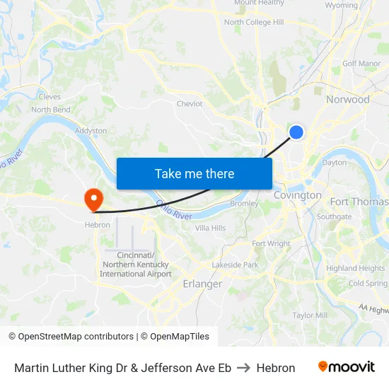 Martin Luther King Dr & Jefferson Ave Eb to Hebron map