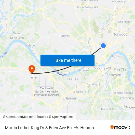 Martin Luther King Dr & Eden Ave Eb to Hebron map