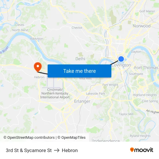 3rd St & Sycamore St to Hebron map