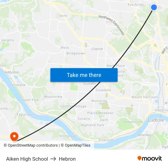 Aiken High School to Hebron map