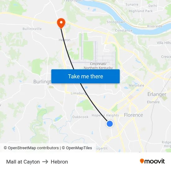 Mall at Cayton to Hebron map