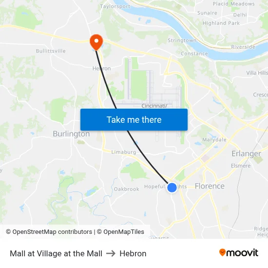 Mall at Village at the Mall to Hebron map