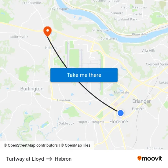 Turfway at Lloyd to Hebron map