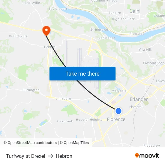 Turfway at Drexel to Hebron map