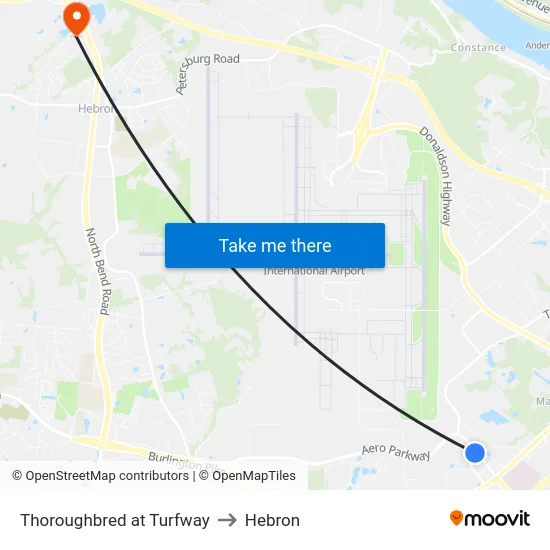 Thoroughbred at Turfway to Hebron map