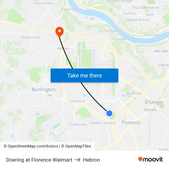 Doering at Florence Walmart to Hebron map