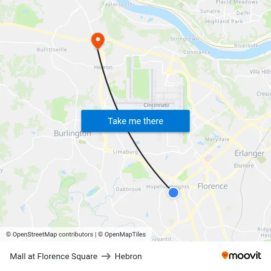 Mall at Florence Square to Hebron map