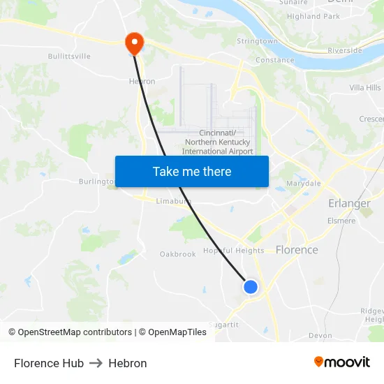 Florence Hub to Hebron map