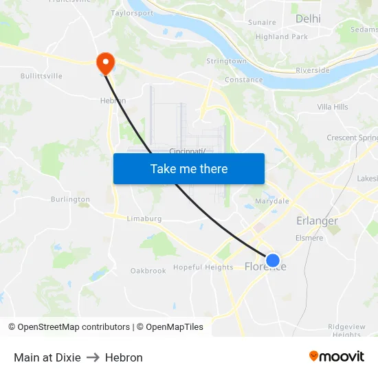 Main at Dixie to Hebron map