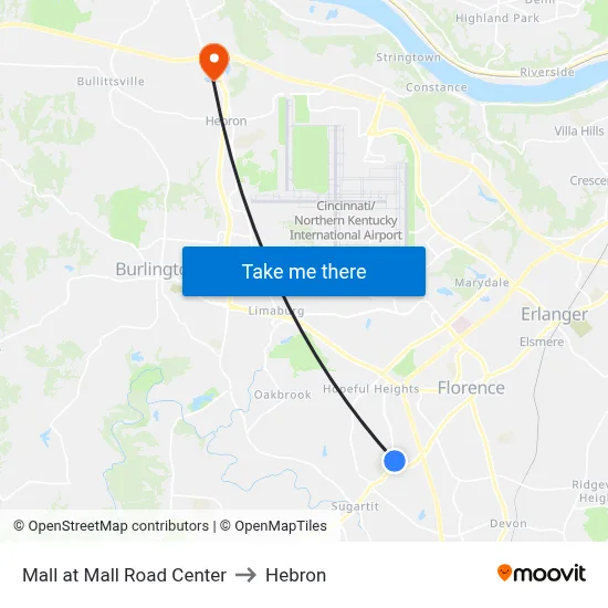 Mall at Mall Road Center to Hebron map