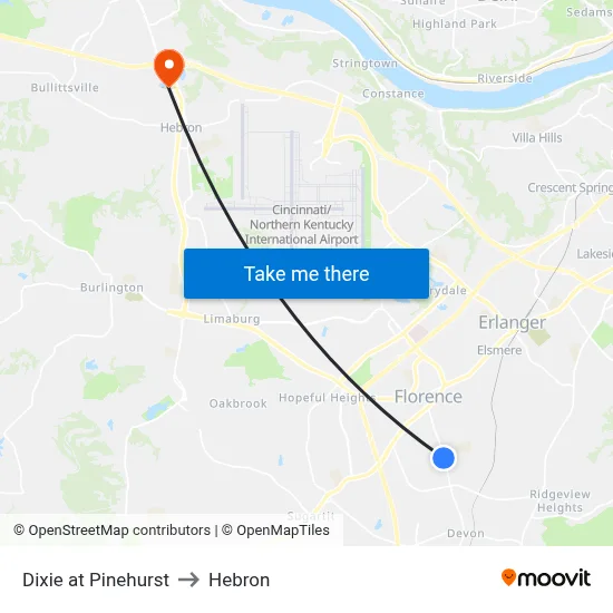 Dixie at Pinehurst to Hebron map