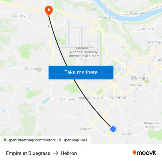 Empire at Bluegrass to Hebron map