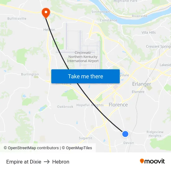 Empire at Dixie to Hebron map