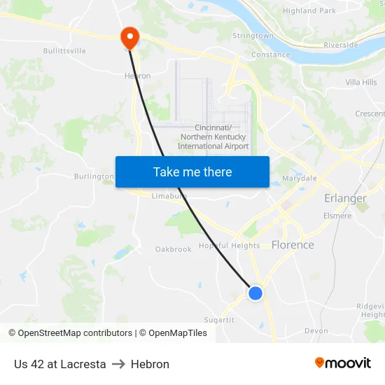 Us 42 at Lacresta to Hebron map