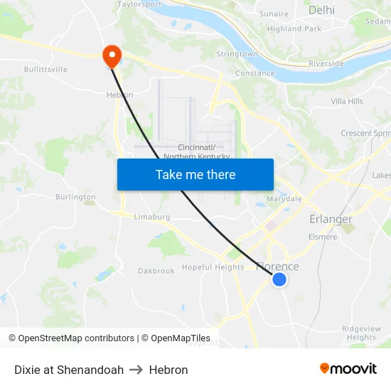 Dixie at Shenandoah to Hebron map