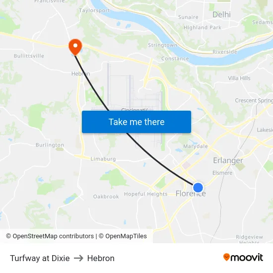 Turfway at Dixie to Hebron map