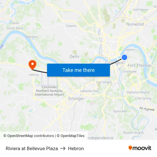 Riviera at Bellevue Plaza to Hebron map