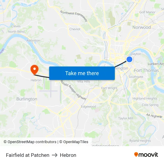 Fairfield at Patchen to Hebron map