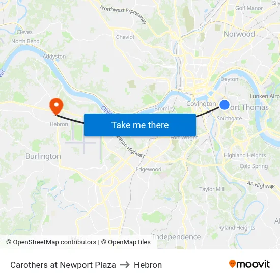 Carothers at Newport Plaza to Hebron map