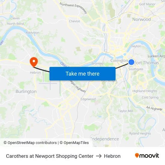 Carothers at Newport Shopping Center to Hebron map