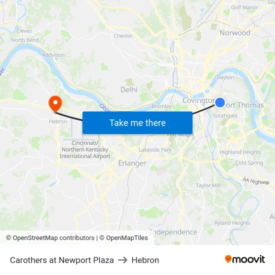 Carothers at Newport Plaza to Hebron map