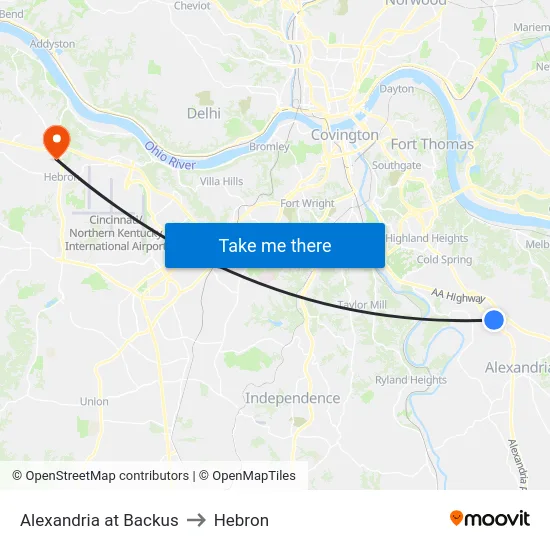 Alexandria at Backus to Hebron map