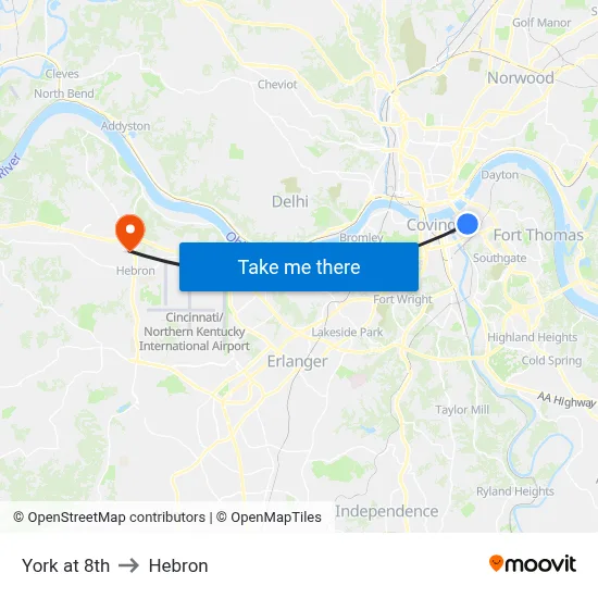 York at 8th to Hebron map