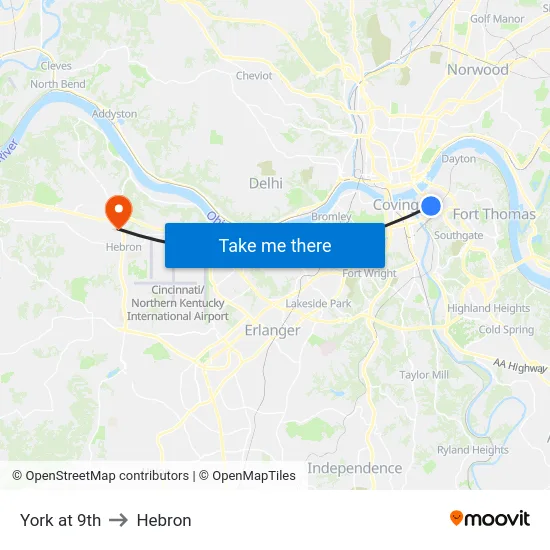 York at 9th to Hebron map