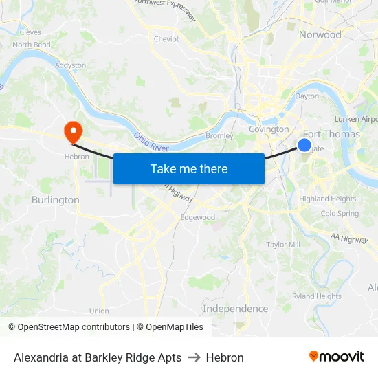 Alexandria at Barkley Ridge Apts to Hebron map