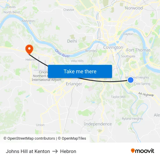 Johns Hill at Kenton to Hebron map