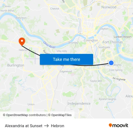 Alexandria at Sunset to Hebron map
