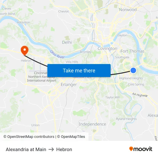 Alexandria at Main to Hebron map