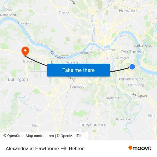 Alexandria at Hawthorne to Hebron map