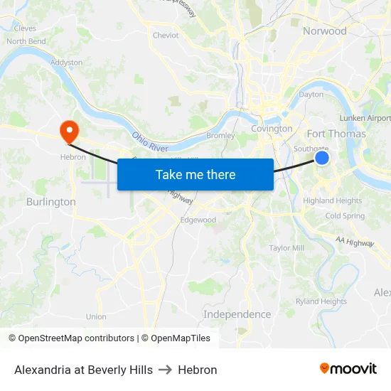 Alexandria at Beverly Hills to Hebron map