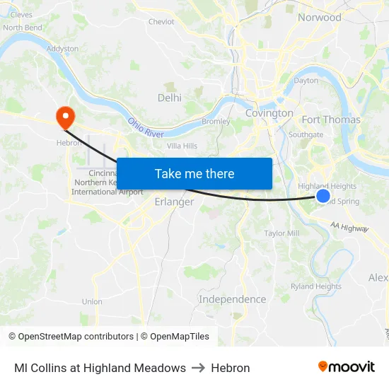 Ml Collins at Highland Meadows to Hebron map