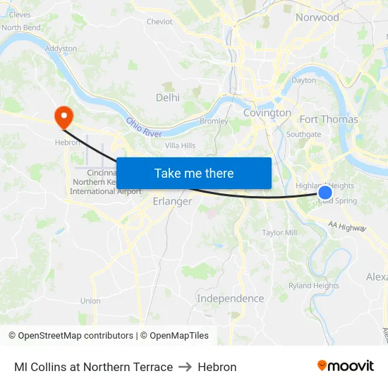 Ml Collins at Northern Terrace to Hebron map