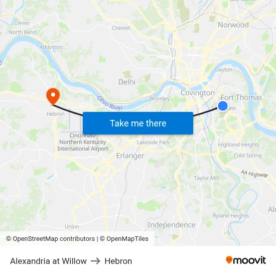 Alexandria at Willow to Hebron map