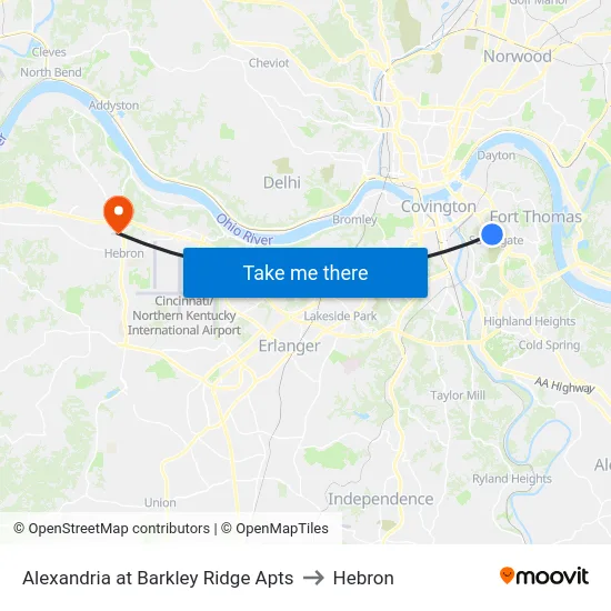 Alexandria at Barkley Ridge Apts to Hebron map