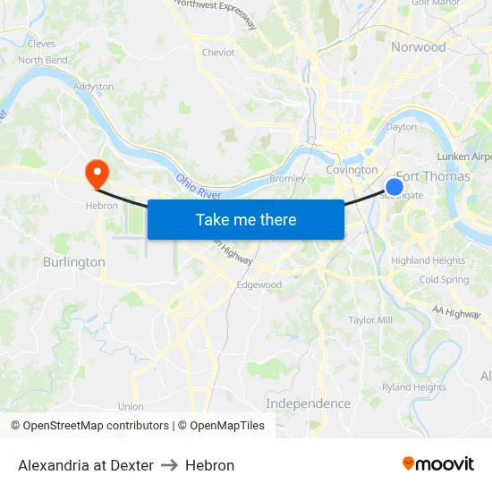 Alexandria at Dexter to Hebron map