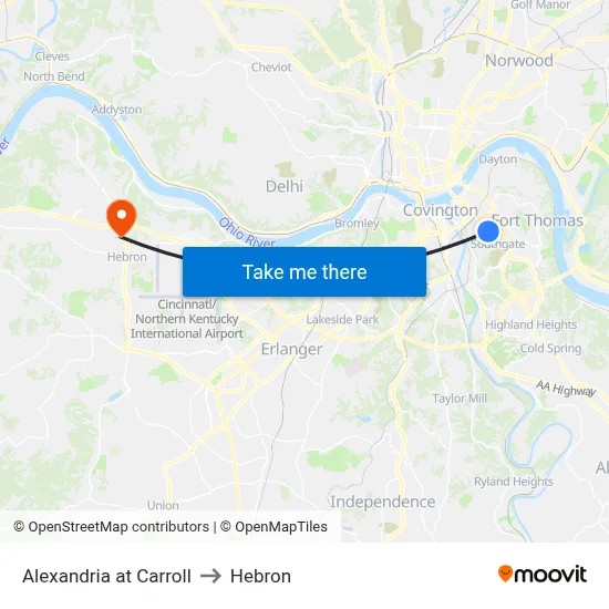 Alexandria at Carroll to Hebron map