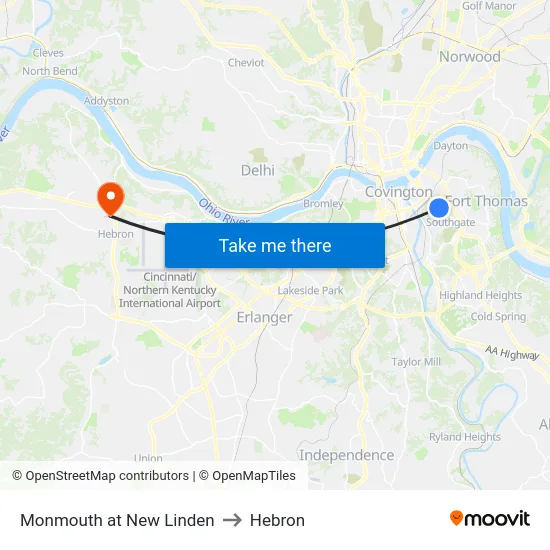 Monmouth at New Linden to Hebron map